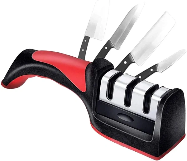 Knife Sharpener Stainless Steel 3 Slots Diamond, Ceramic, Tungsten for Repair, Sharpen, Polish Blades -Manual Kitchen Knife Blade Sharpening Tool with Detachable Non Slip and Ergonomic Design