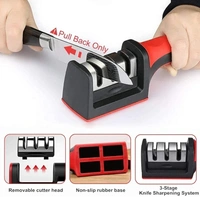 Knife Sharpener Stainless Steel 3 Slots Diamond, Ceramic, Tungsten for Repair, Sharpen, Polish Blades -Manual Kitchen Knife Blade Sharpening Tool with Detachable Non Slip and Ergonomic Design