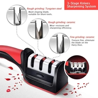 Knife Sharpener Stainless Steel 3 Slots Diamond, Ceramic, Tungsten for Repair, Sharpen, Polish Blades -Manual Kitchen Knife Blade Sharpening Tool with Detachable Non Slip and Ergonomic Design