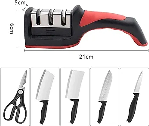 Knife Sharpener Stainless Steel 3 Slots Diamond, Ceramic, Tungsten for Repair, Sharpen, Polish Blades -Manual Kitchen Knife Blade Sharpening Tool with Detachable Non Slip and Ergonomic Design