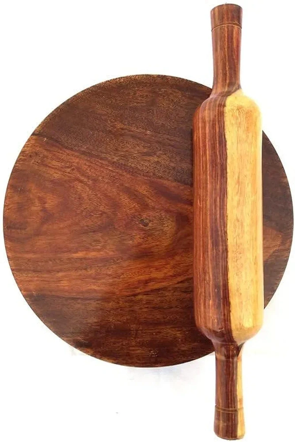 Wooden Rolling Pin Rolling Board Roti Maker Wooden Chakla Belan KitchenBaker Set  31cm 