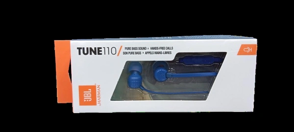 Jbl Tune 110 Wired In-Ear Headphones, Deep And Powerful Pure Bass Sound, 1-Button Remote/Mic, Tangle-Free Flat Cable, Ultra Comfortable Fit - Black, Blue , Jblt110Blk 2 Year Warranty - Blue