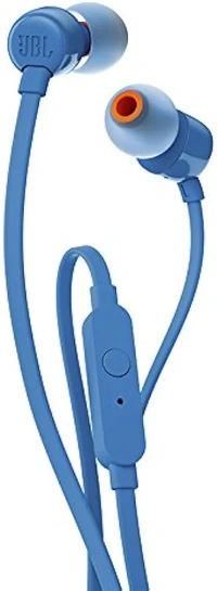 Jbl Tune 110 Wired In-Ear Headphones, Deep And Powerful Pure Bass Sound, 1-Button Remote/Mic, Tangle-Free Flat Cable, Ultra Comfortable Fit - Black, Blue , Jblt110Blk 2 Year Warranty - Blue