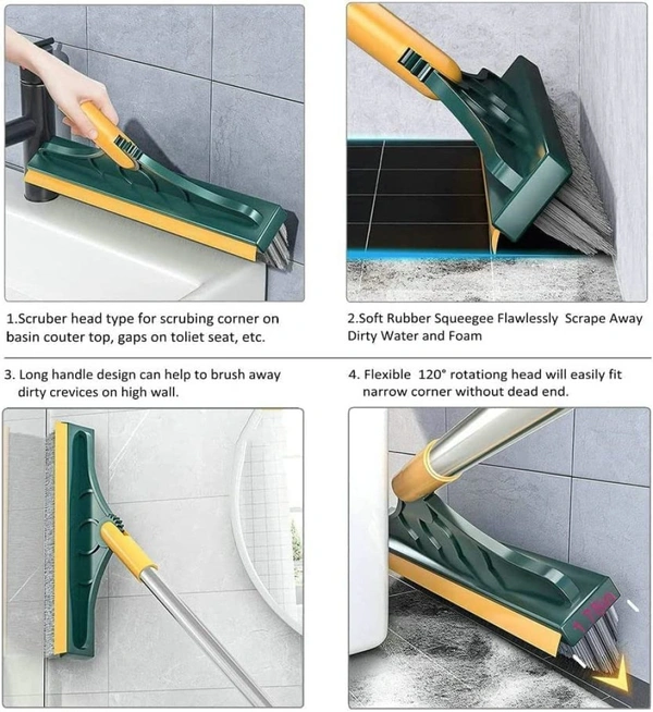 justone choice 2 IN 1 Floor Brush Scrubber with Long Handle Plastic Wet and Dry Brush  (Multicolor)