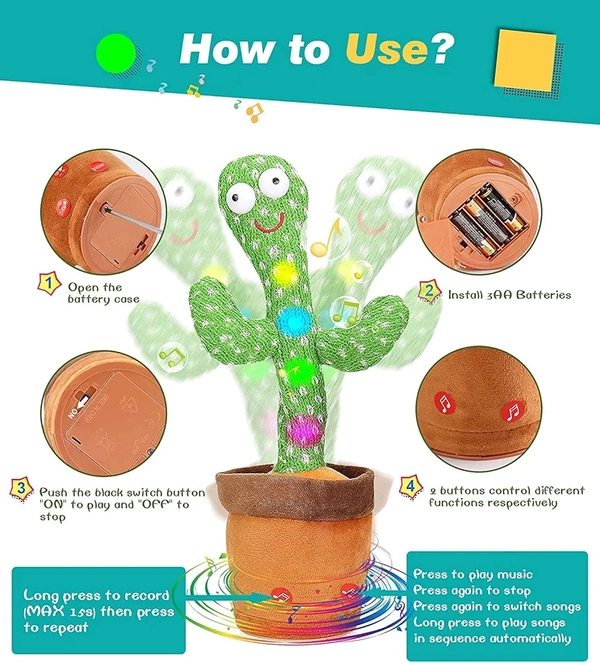 Dancing Cactus Talking Toy, Cactus Plush,Wriggle & Singing Recording Repeat Toy  (Multicolor)