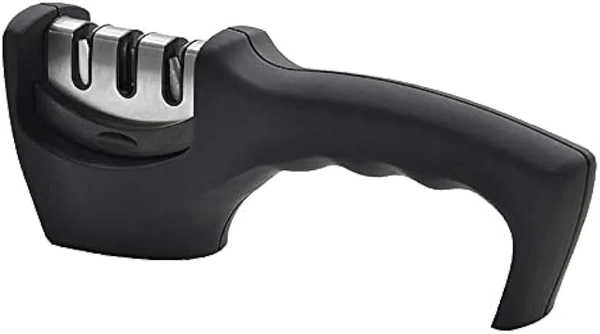 Premium Chef Knife Sharpener, Professional Kitchen Chef 4 Slot Design, Manual Knife Sharpener Kit, black, medium - Black