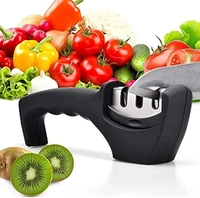 Premium Chef Knife Sharpener, Professional Kitchen Chef 4 Slot Design, Manual Knife Sharpener Kit, black, medium - Black