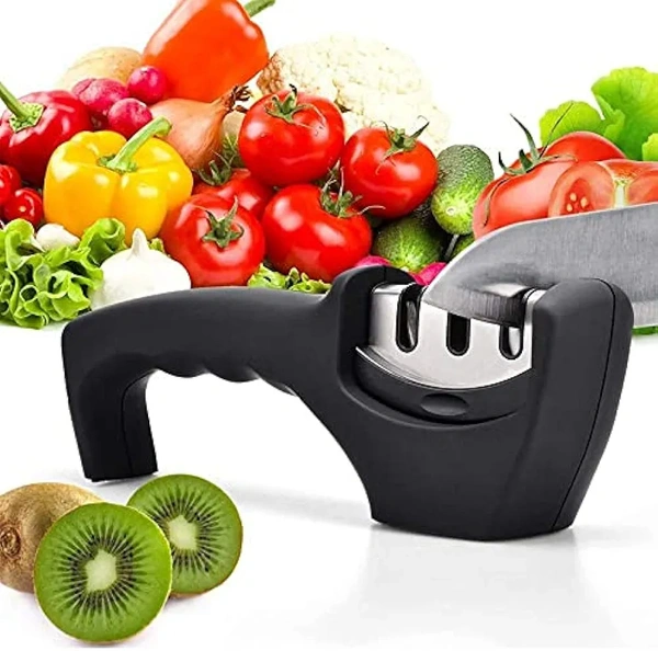 Premium Chef Knife Sharpener, Professional Kitchen Chef 4 Slot Design, Manual Knife Sharpener Kit, black, medium - Black