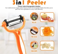 Multifunctional Vegetable Peeler - 3 in 1 Y Shaped Fruits & Vegetable Peeler w/ Straight, Serrated, Julienne Blades - Rotating Plastic Potato Peelers w/ Soft Grip Handle (Orange)