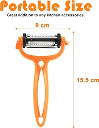 Multifunctional Vegetable Peeler - 3 in 1 Y Shaped Fruits & Vegetable Peeler w/ Straight, Serrated, Julienne Blades - Rotating Plastic Potato Peelers w/ Soft Grip Handle (Orange)