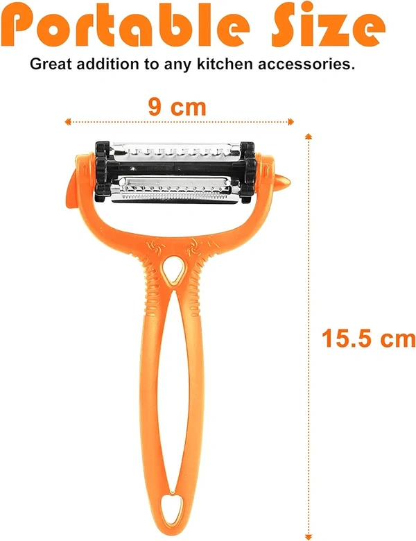 Multifunctional Vegetable Peeler - 3 in 1 Y Shaped Fruits & Vegetable Peeler w/ Straight, Serrated, Julienne Blades - Rotating Plastic Potato Peelers w/ Soft Grip Handle (Orange)