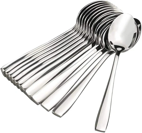 Stainless Steel Spoon Set of 12, Table Spoon Length 16.5 cm, Great Housewarming Gift, Food Grade Silverware for Home, Kitchen or Restaurant - Mirror Polished, 12 Silver Spoons