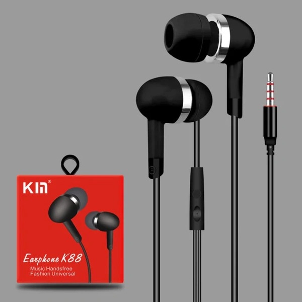 KM – k88 in – ear 3.5mm earphone { 10mm Speaker Size // 130cm Cord Length }