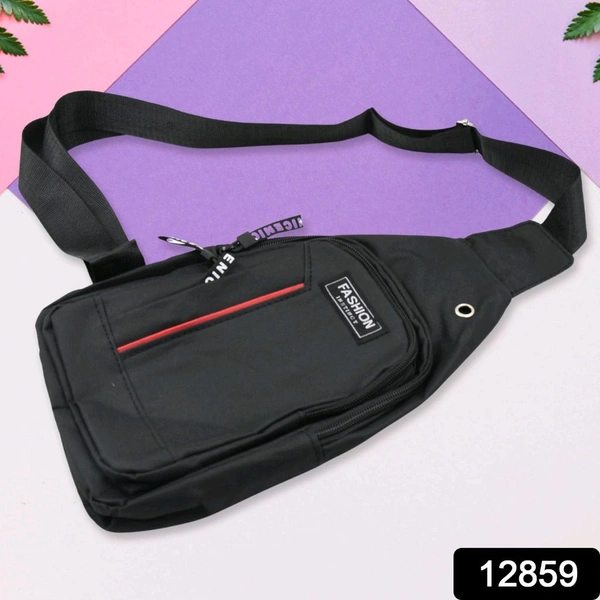  12859 Waterproof Anti Theft Cross-body fanny pack waist bag, Shoulder Bags Chest Men Casual fashion USB Charging earphone hook Sling Travel Bag (1 Pc) 
