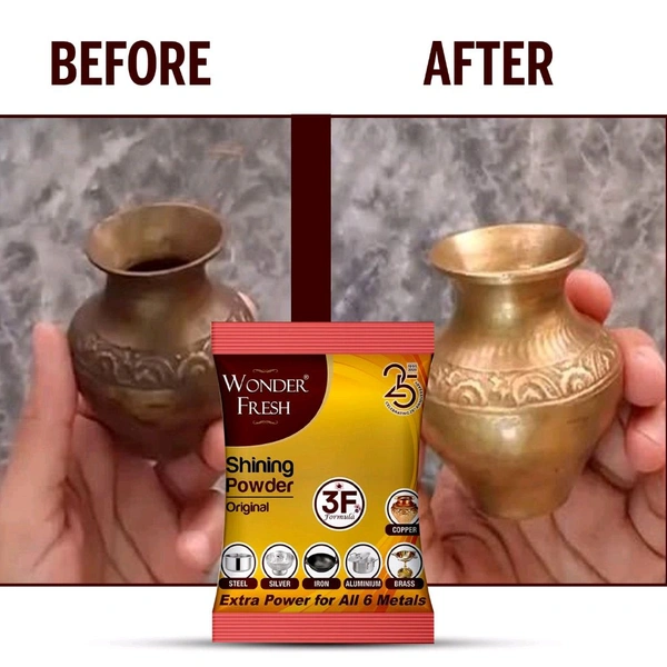  Shining Powder, Cleans and Polishes Copper, Brass, Silver, Aluminum, Iron, and Steel, Removes Tarnish and Oxidation (200 GM) 