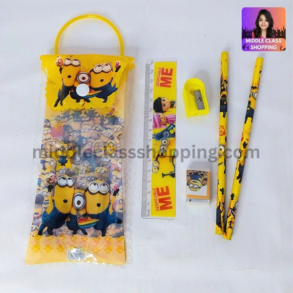 Kids Cute Gift Pouch With 2 Pencils, 1 Sharpner, 1 Eraser And 1 Scale MC487
