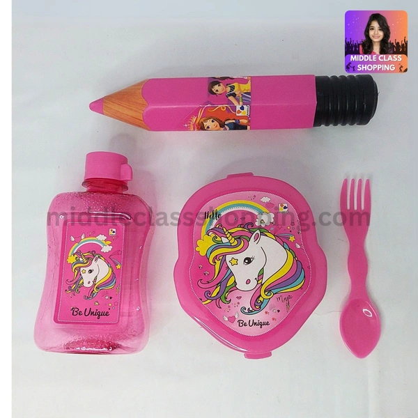 High Quality 3 in 1 Kids Special Combo Set With Pencil Box, Snacks or Tiffin Box With Spoon And Water Bottle