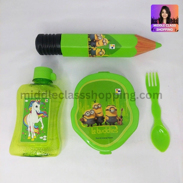 High Quality 3 in 1 Kids Special Combo Set With Pencil Box, Snacks or Tiffin Box With Spoon And Water Bottle