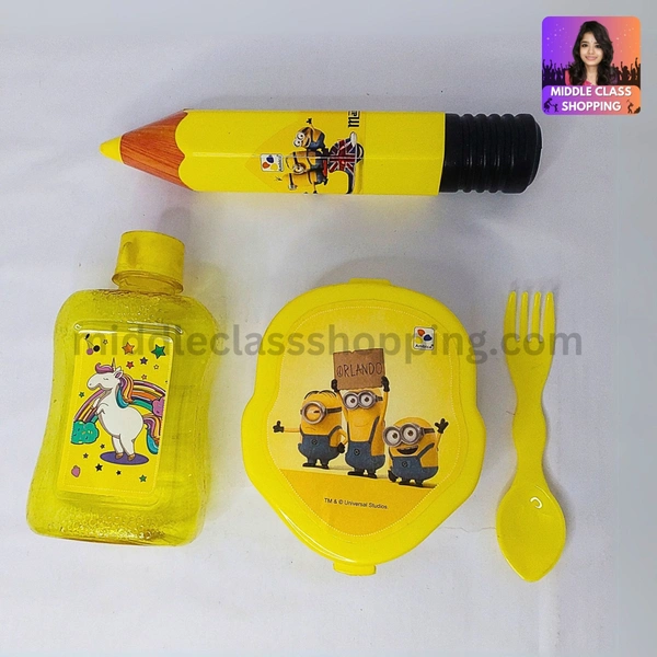 High Quality 3 in 1 Kids Special Combo Set With Pencil Box, Snacks or Tiffin Box With Spoon And Water Bottle