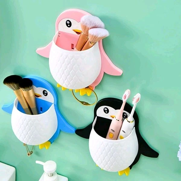 Cute Penguin Shaped Self Adhesive Tooth Brush, Kitchen Items Holder MC035