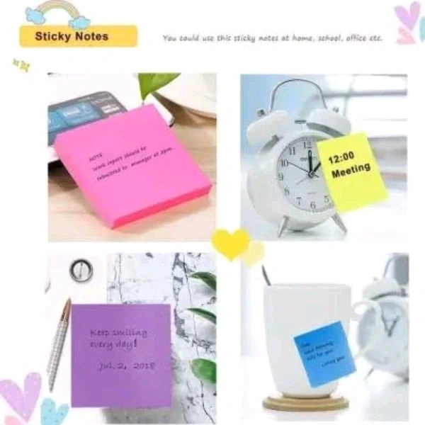 Cute 5 Colored Square Sticky Notes 3×3 Inches MC095