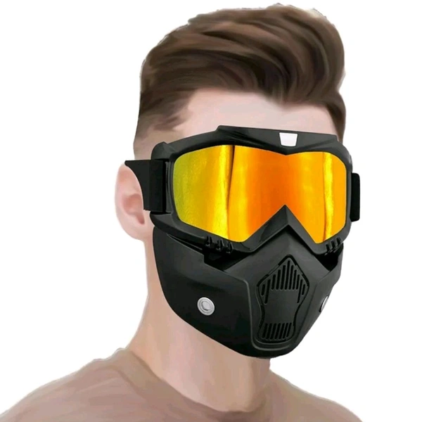 High Quality Protective Goggle With Mask For Comfort Ride With Windproof And Soft Foam Pads (Yellow) MC132