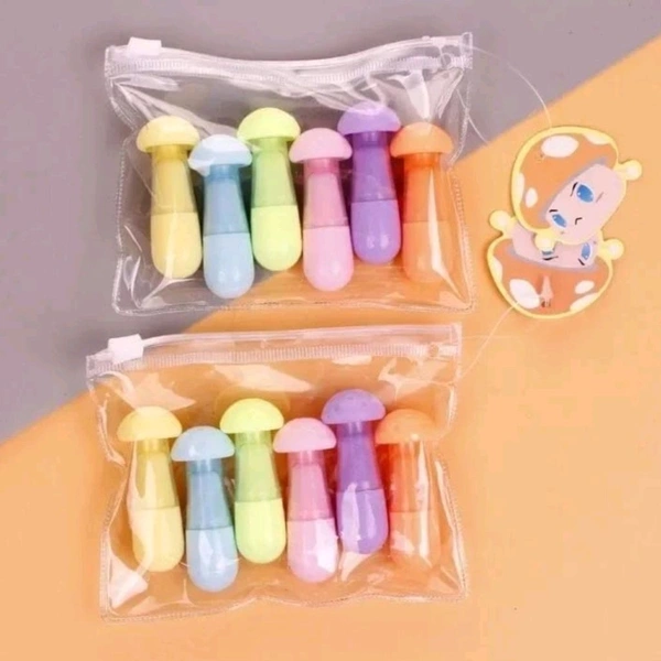 6 in 1 Cute Mushroom Shaped Highlighter Pens MC136