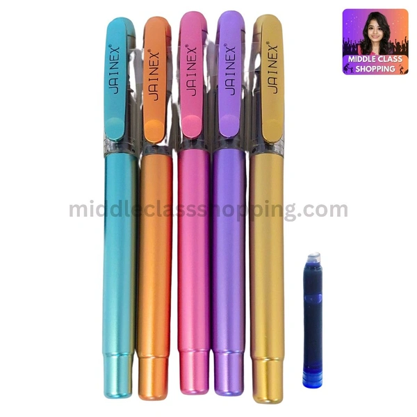 Jainex Premium Mettalic Finish Fountain Pen With Catridge Ink MC194