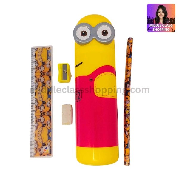 Kids Favourite Cute Minion Pencil Box With Free Scale, Pencil, Sharpner And Eraser MC213