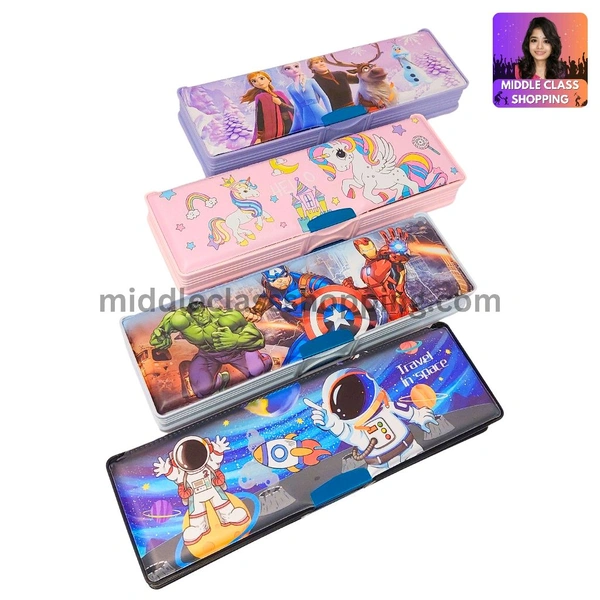 Premium Double Sided Pencil Box With Magnet Clips (20×6.5cms) MC223