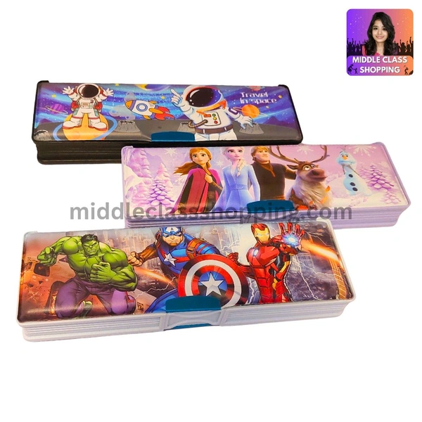 Premium Double Sided Pencil Box With Magnet Clips (20×6.5cms) MC223