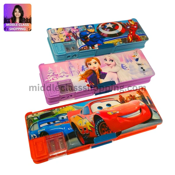 Premium Double Sided Pencil Box With Double Sharpner And Magnet Clips  (22×7.6cms) MC224