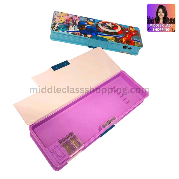 Premium Double Sided Pencil Box With Double Sharpner And Magnet Clips  (22×7.6cms) MC224