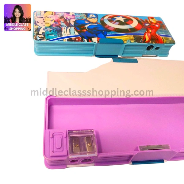 Premium Double Sided Pencil Box With Double Sharpner And Magnet Clips  (22×7.6cms) MC224