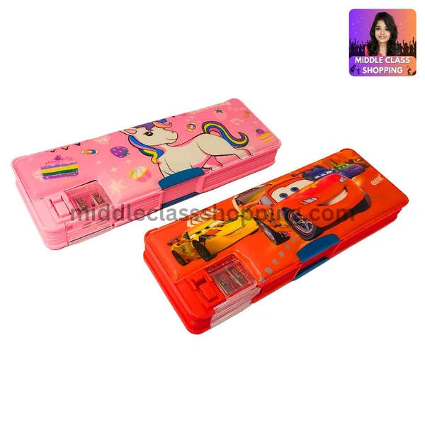 Premium Big Sized Double Sided Pencil Box With Double Sharpner And Magnet Clips  (23×8cms) MC225