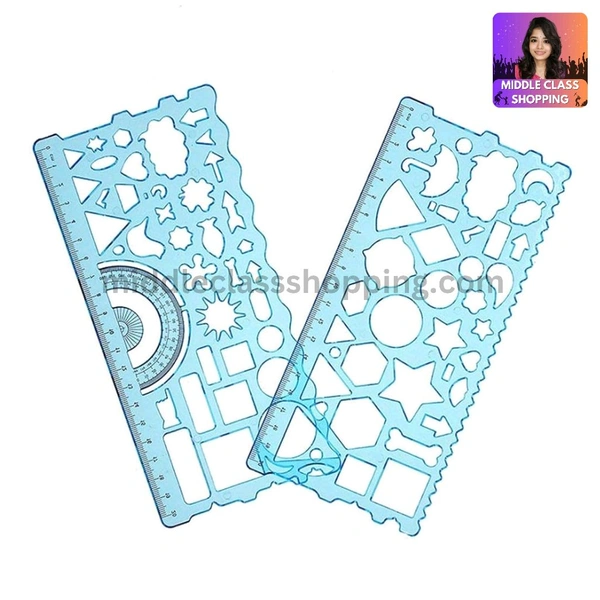 2 In 1 Students Cute Multi Shapes Stensil With Measurements For Easy Learning And Drawings MC228