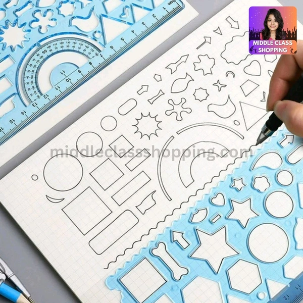 2 In 1 Students Cute Multi Shapes Stensil With Measurements For Easy Learning And Drawings MC228