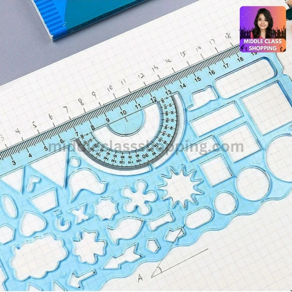 2 In 1 Students Cute Multi Shapes Stensil With Measurements For Easy Learning And Drawings MC228