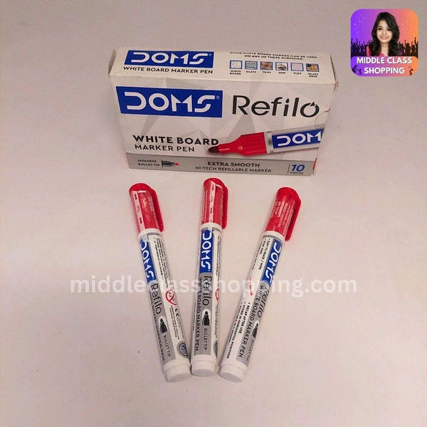 Doms High Quality Bullet Tip White Board Marker Pen (RED) MC245