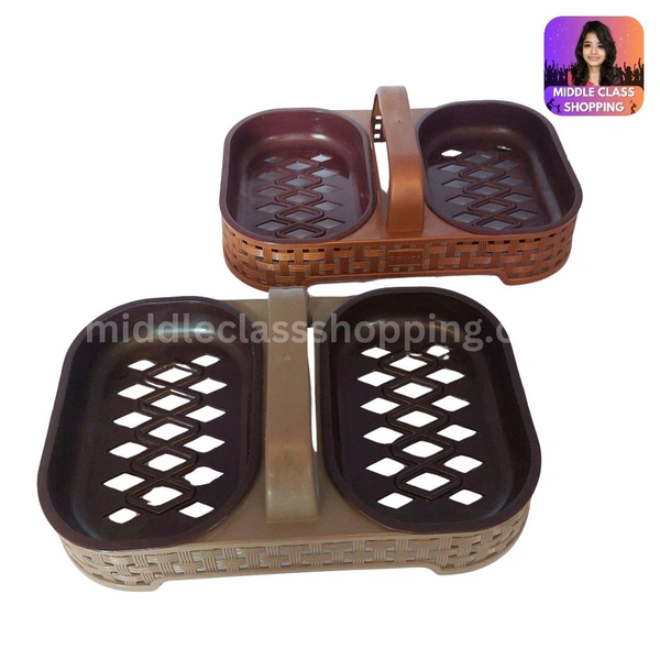 Wooden Patterned Double Sectional Water Dispensable Soap Stand With Handle MC277