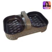 Wooden Patterned Double Sectional Water Dispensable Soap Stand With Handle MC277