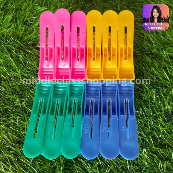 Reya Big Sized High Quality Multicolor Plastic Clothline Clips (12pcs) MC294