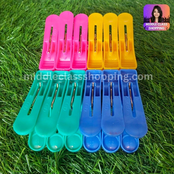Reya Big Sized High Quality Multicolor Plastic Clothline Clips (12pcs) MC294