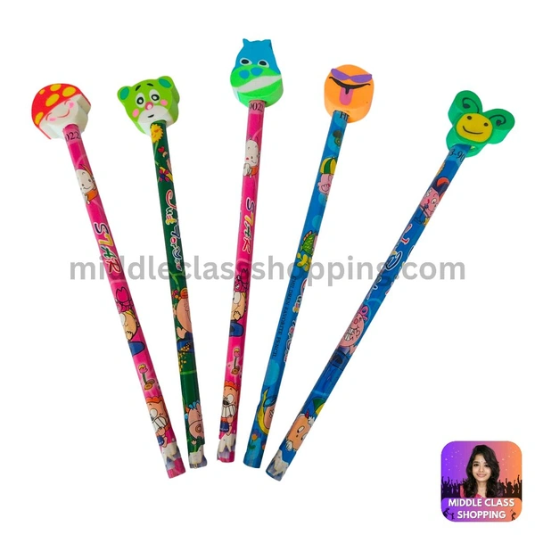 Kids Favourite Cute Pencil With Top Cartoon Erasers MC416