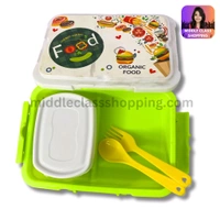 Kids Favourite Big Sized Lunch Or Snacks Box With Storage Container And Spoons (17.3×12.5cms) MC426