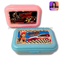 Kids Favourite Big Sized Lunch Or Snacks Box With 2 Round Storage Containers And Spoons (20×13cms) MC427