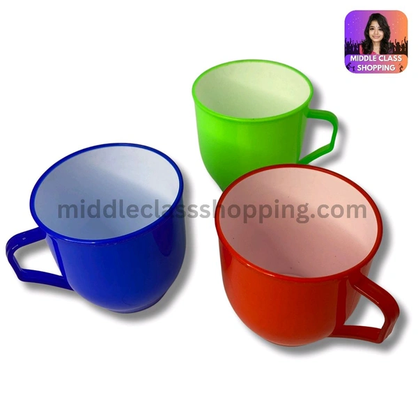 Cute Multicolor Double Layered Plastic Cups With Handle (B7×H7.3cms) MC442