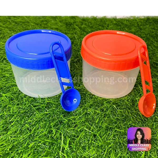 Cute Mini Transparent Kitchen Storage Containers With Solid Color Caps With Spoon (B7.3×H6.4cms) MC449