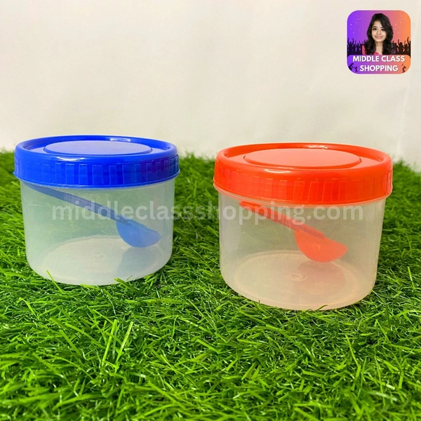 Cute Mini Transparent Kitchen Storage Containers With Solid Color Caps With Spoon (B7.3×H6.4cms) MC449