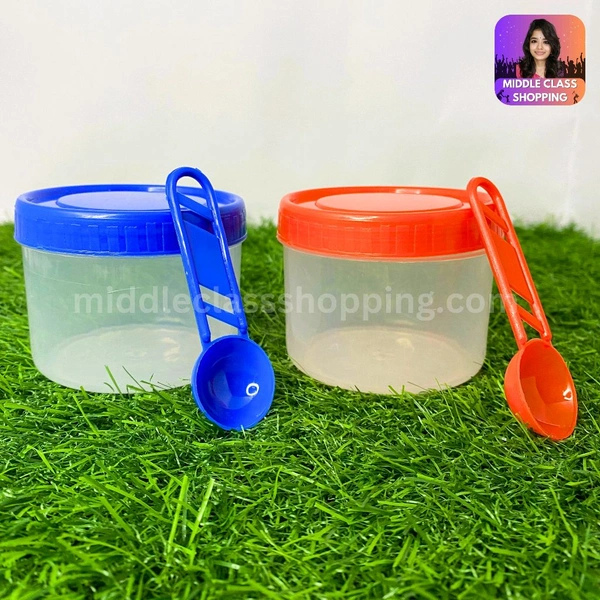 Cute Mini Transparent Kitchen Storage Containers With Solid Color Caps With Spoon (B7.3×H6.4cms) MC449